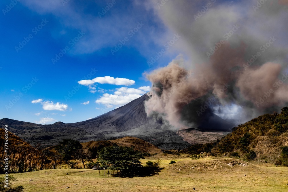 Plume of smoke billows from the active and destructive volcano at Batangan