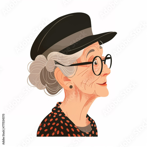 illustration of a old lady, old woman isolated on white background, isolated flat vector modern senior illustration photo