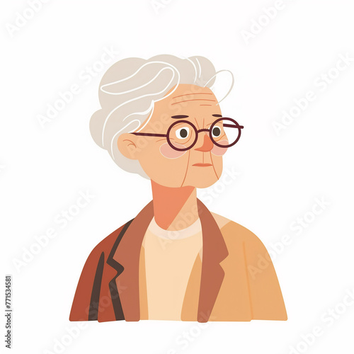 illustration of a old lady, old woman isolated on white background, isolated flat vector modern senior illustration