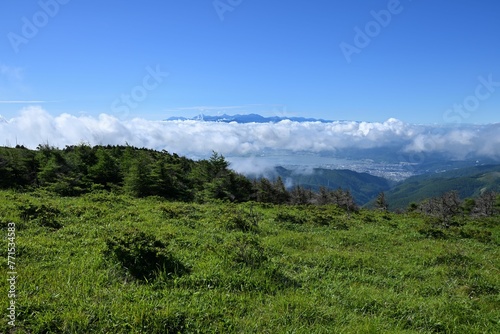 Scenic view of green mountains on a sunny day