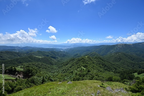 Scenic view of green mountains on a sunny day