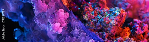 Fluorescence in minerals and organisms, vibrant colors under UV light hyper realistic