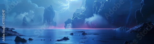 Fantasy landscape inspired by bioluminescent organisms, blending reality with imagination no dust