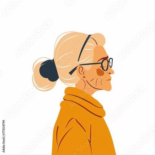 illustration of a old lady, old woman isolated on white background, isolated flat vector modern senior illustration photo