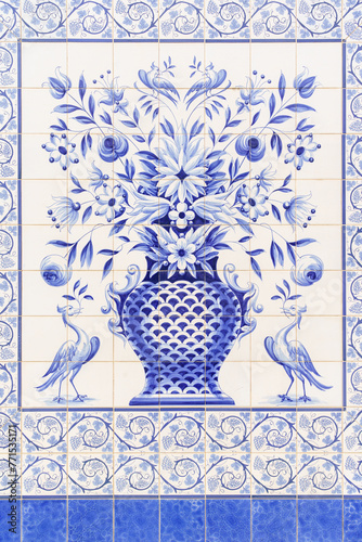mosaic tiles depicting an ornate vase containg flowers