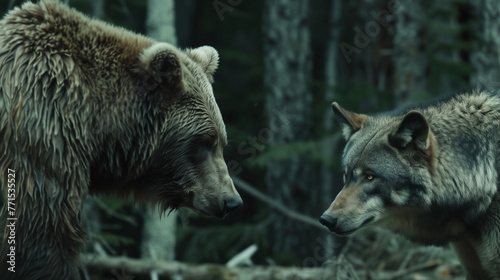 brown bear and wolf