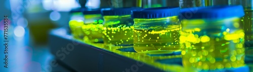 Bioluminescent bacteria culture in a lab, used for scientific research and medical applications no splash photo