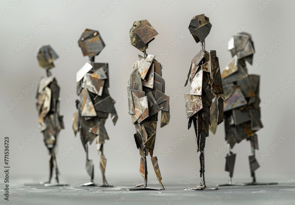 Naklejka premium Figures made by joining small metal plates together