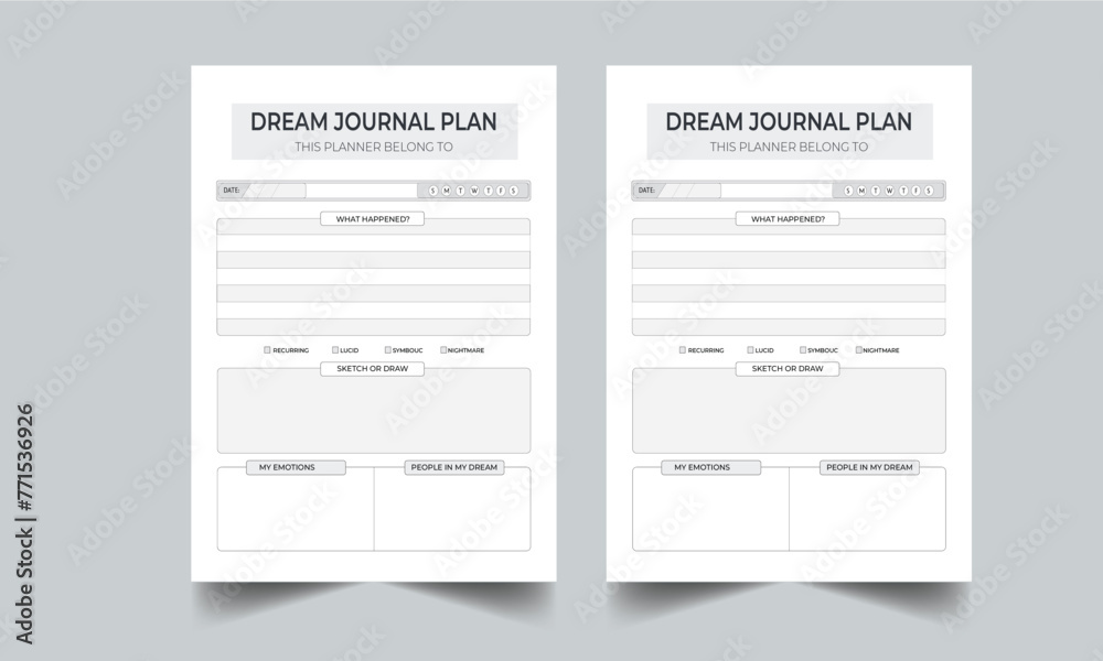Dream Journal Template Planner Layout Dream Journal Template Planner Layout