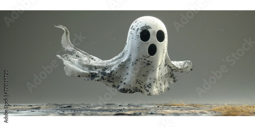 Spooky ghost with open eyes and mouth floating in the air a chilling supernatural presence