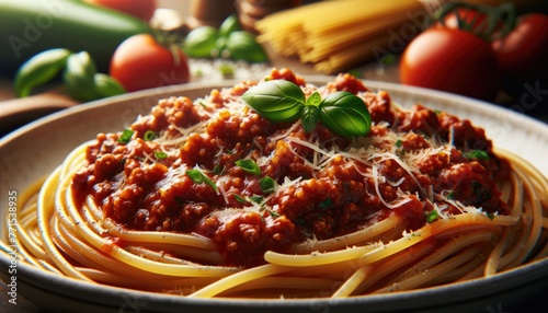 Détails Gourmands d'un Spaghetti Bolognaise, gros plan