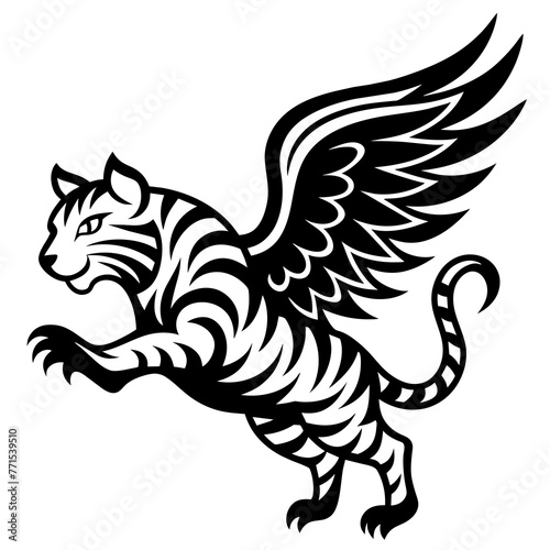 abstract and minimalist jump winged tiger logo is 