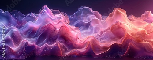 Abstract light background with glowing lines and swirling smoke in shades of purple and blue