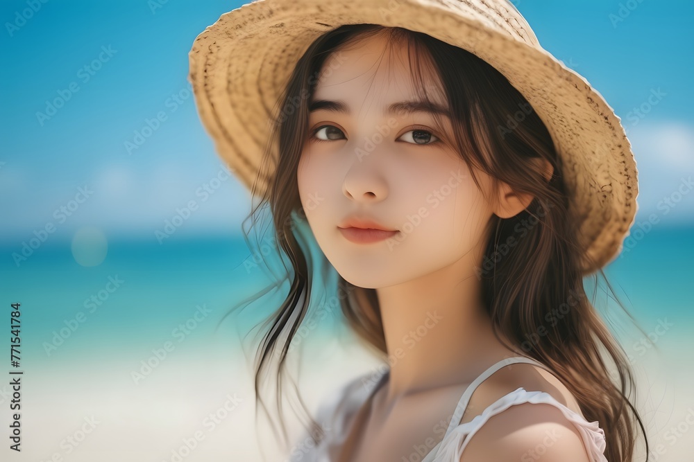 a beautiful Asian girl in summer vacation