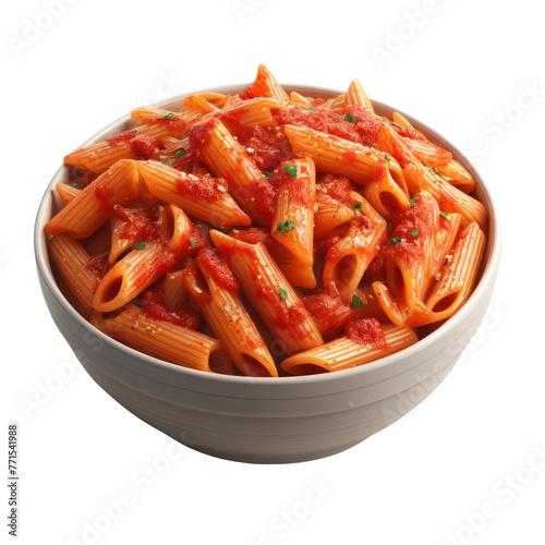A bowl of pasta with red sauce and parsley, catering , italy food, industry ,3D render, isolated on a transparent background