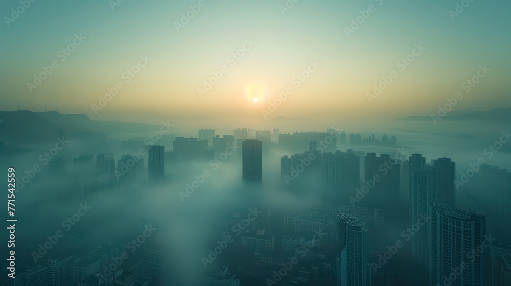 A city filled with PM 2.5 from the air