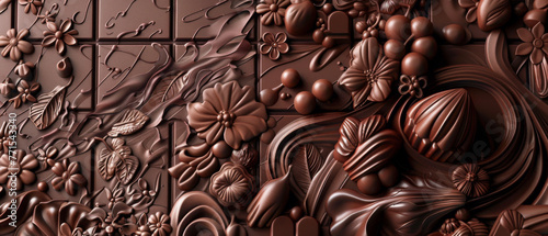 A chocolate bar with flowers and fruit on it, evoke feelings of indulgence and pleasure