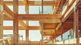 A wooden building with numerous windows, showcasing architectural design and functionality