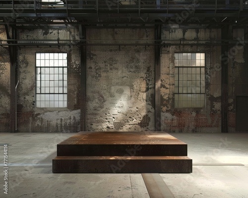 Industrial steel podium in an old warehouse perfect for avantgarde fashion displays photo