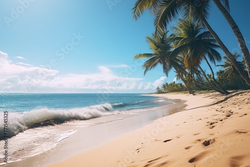 Beautiful beach. View of nice tropical beach with palms around. © Nataliia