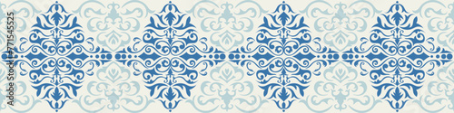 Blue horizontal seamless vintage pattern for wallpaper and borders.