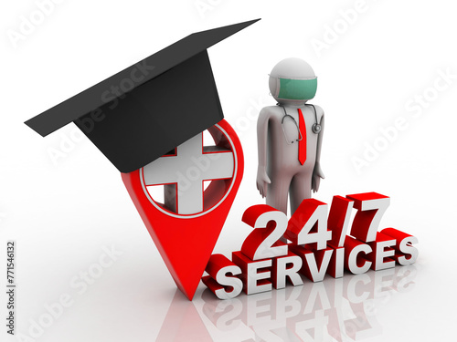 3d illustration 24H hospital service