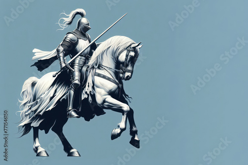 A knight on horseback with a sword. Space for text.