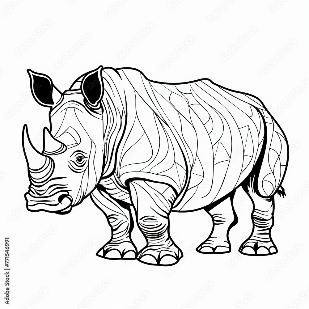 rhino isolated on white coloring book, coloring page