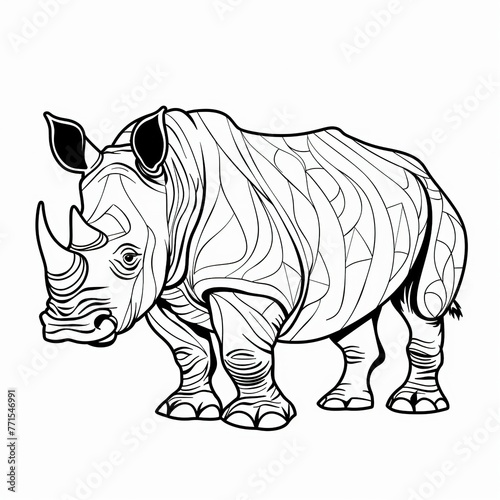 rhino isolated on white coloring book  coloring page