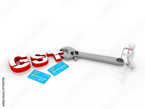 3d rendering  credit or debit card swiping GST with business man