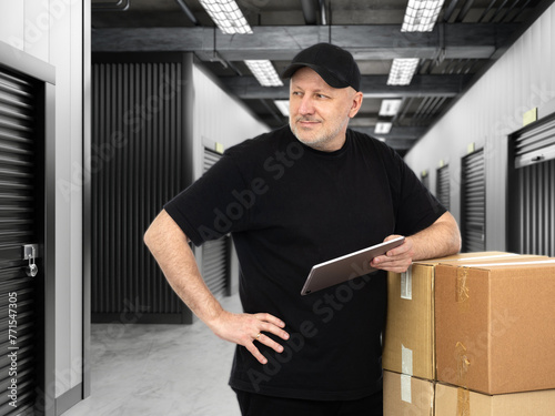 Man in hallway of storage c...