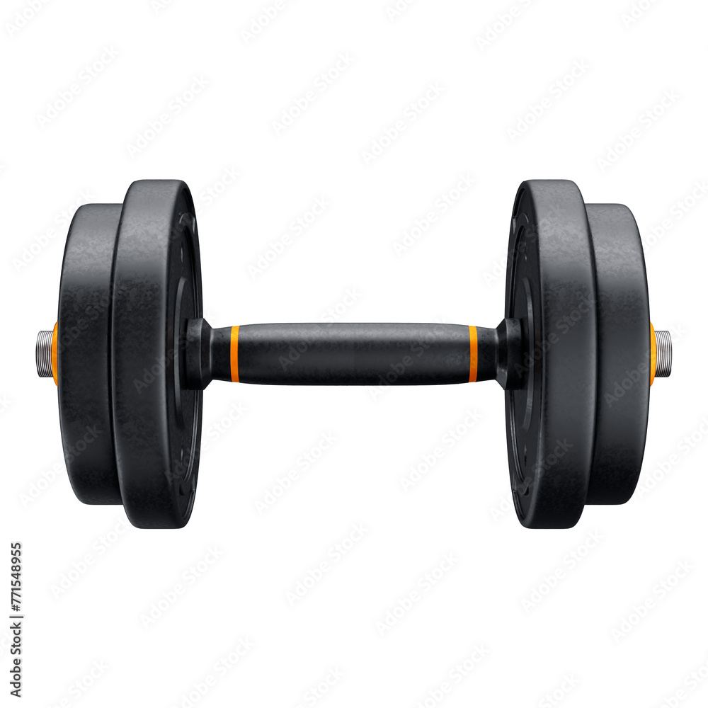 Fototapeta premium 3D Round Black and Orange Dumbbells: Transparent Background