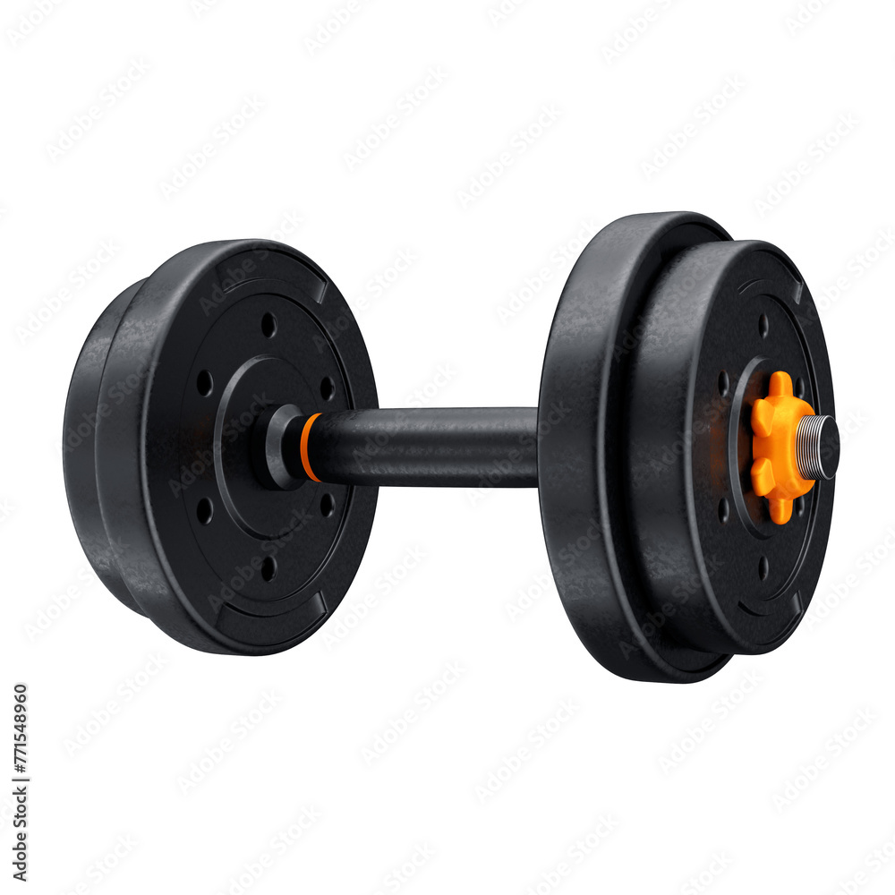 3D Round Black and Orange Dumbbells: Transparent Background 3D Round Black and Orange Dumbbells: Transparent Background
