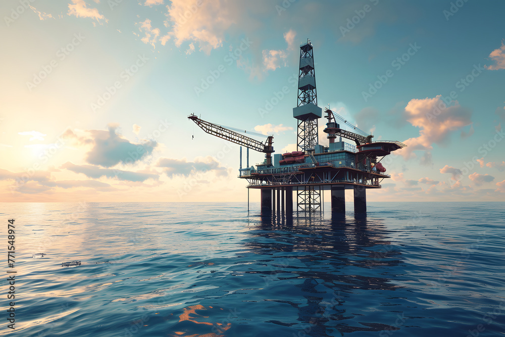 Offshore drilling rig on the sea, oil platform for gas and petroleum or crude oil