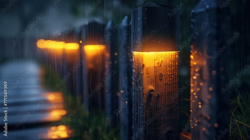 Fence lights at night on smooth surfaces,