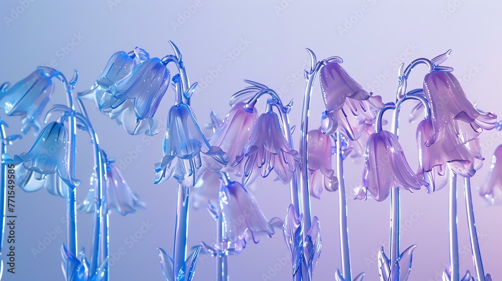 Elegant glass flowers in blue and purple hues.
