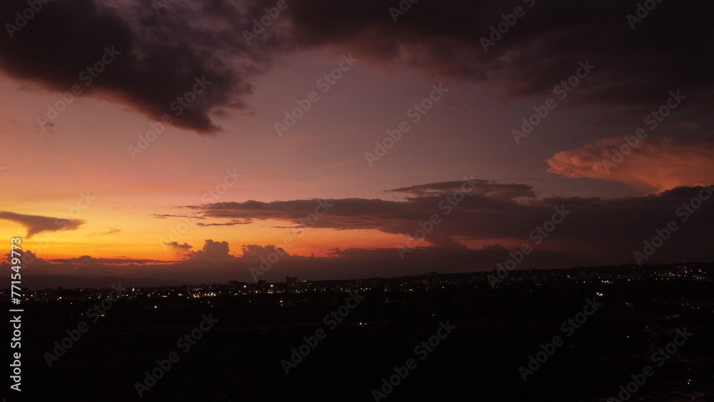aerial images of the municipality of Calarca at night with the lighting of its streets and the sky aerial images of the municipality of Calarca at night with the lighting of its streets and the sky