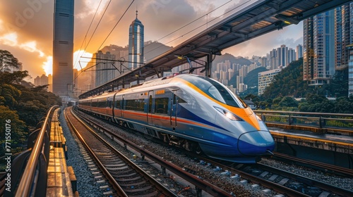 High speed train behind high mountains