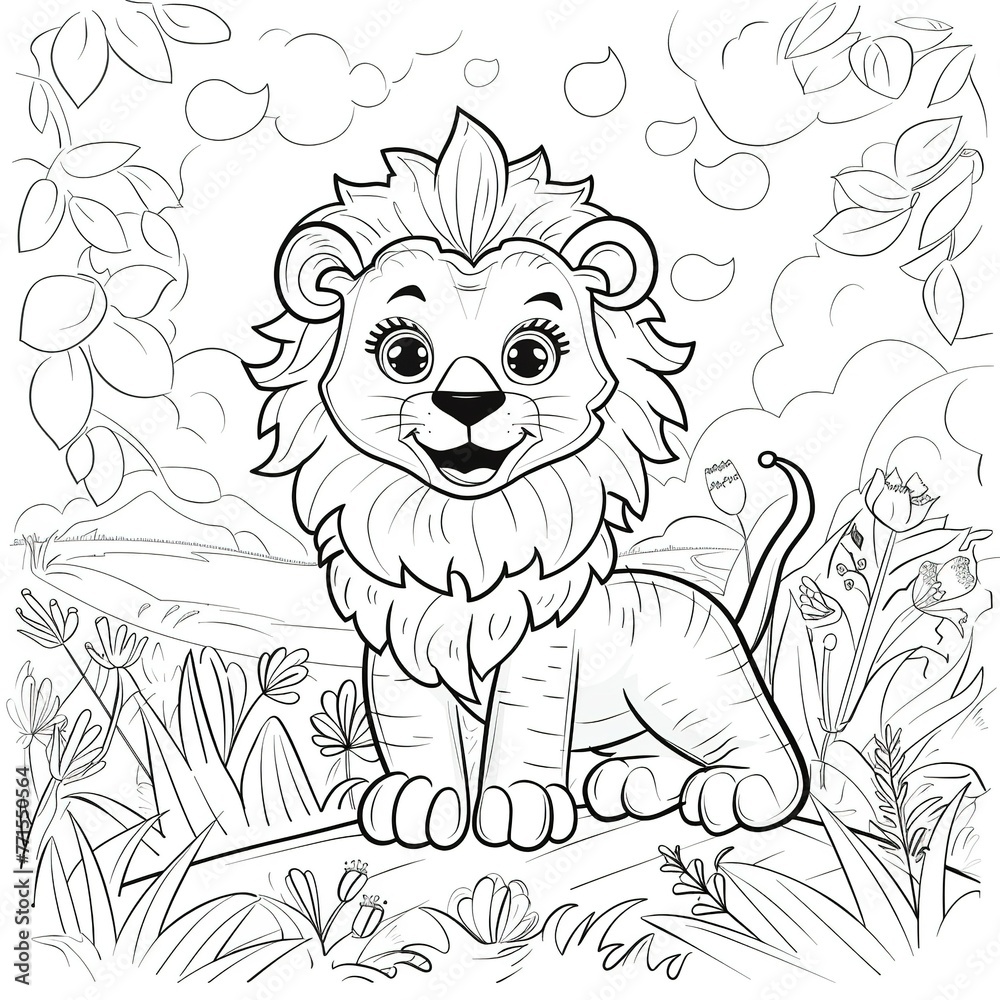 Coloring Book lion cub and a hedgehog