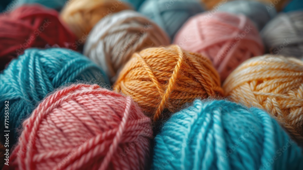 Colored wool yarn - obrazy, fototapety, plakaty 
