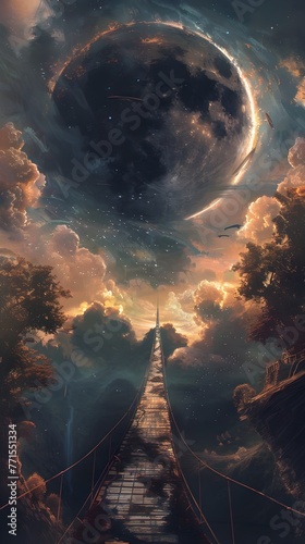 A Tranquil Bridge Spanning the Celestial Veil Guiding Travelers to the Horizon of Boundless Imagination