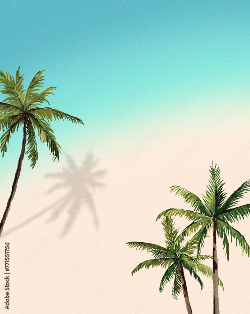 coconut tree Tropical palm tree with coconuts against a white background, perfect for summer vibes and beach-themed designs watercolor summer