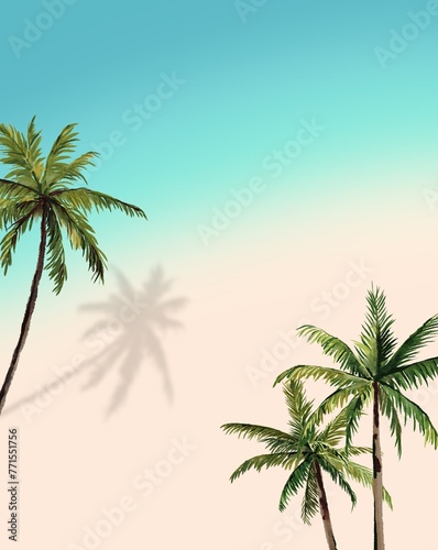 coconut tree Tropical palm tree with coconuts against a white background, perfect for summer vibes and beach-themed designs watercolor summer © 7nov.studio