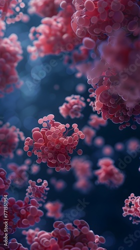 Microscopic Coronavirus Organelles in Vivid Red Against Dark Background