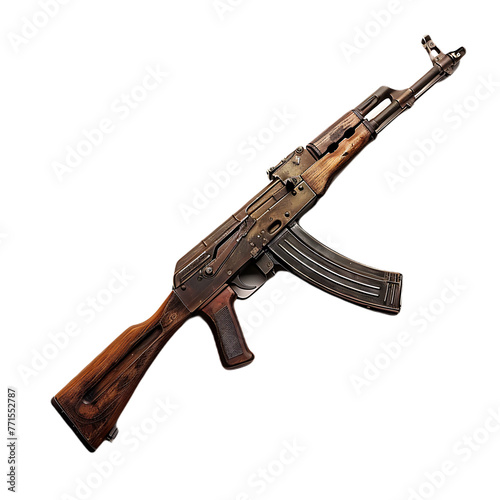 ak 47 rifle on transparent background PNG, popular war weapon concept.