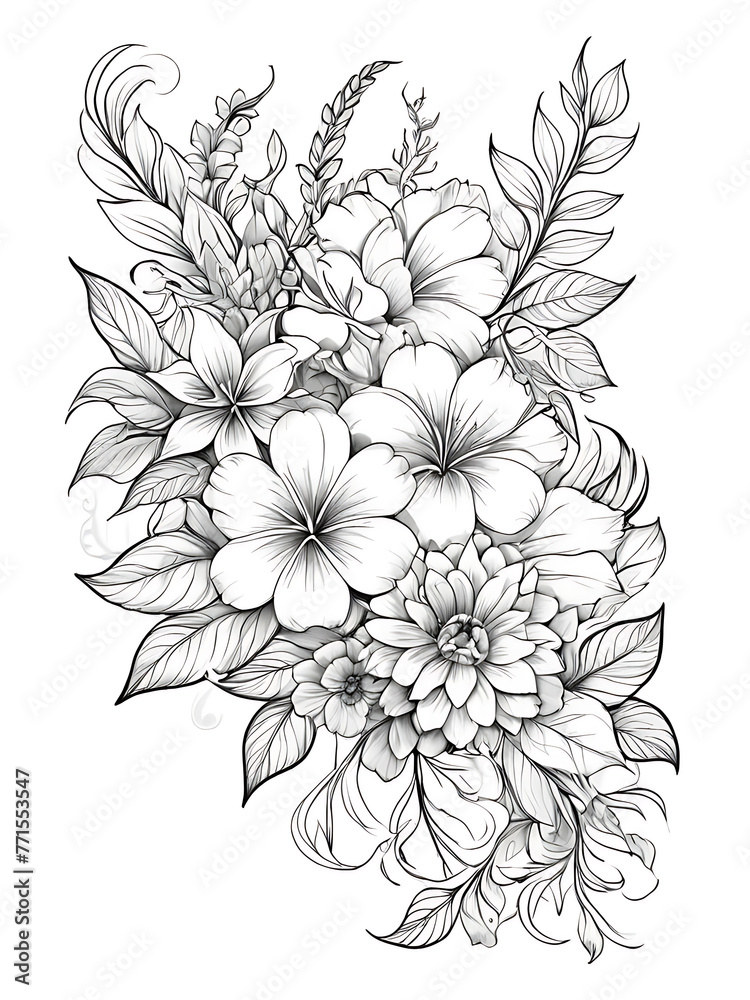 Floral Corner Border hand drawing and sketch smoothly outline shape coloring page ai generated