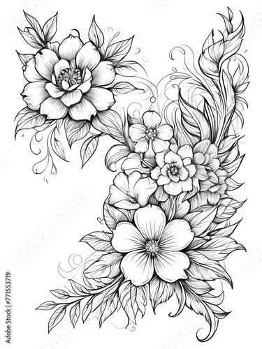 Floral Corner Border hand drawing and sketch smoothly outline shape coloring page ai generated