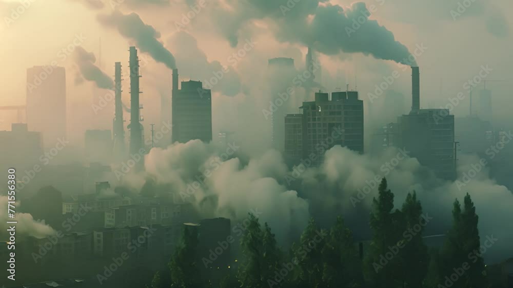 Smoke Billows From the Stacks of Industrial Buildings Smoke Billows From the Stacks of Industrial Buildings