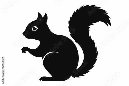 The squirrel black silhouette with white background.