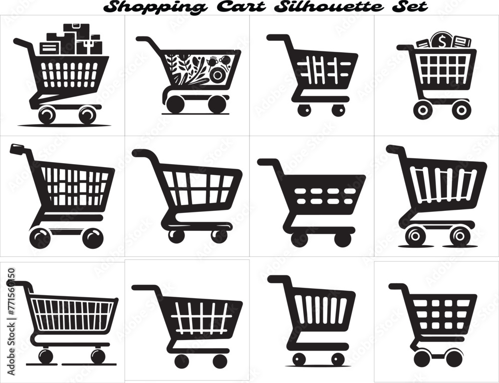 shopping cart silhouette Vector black simple set